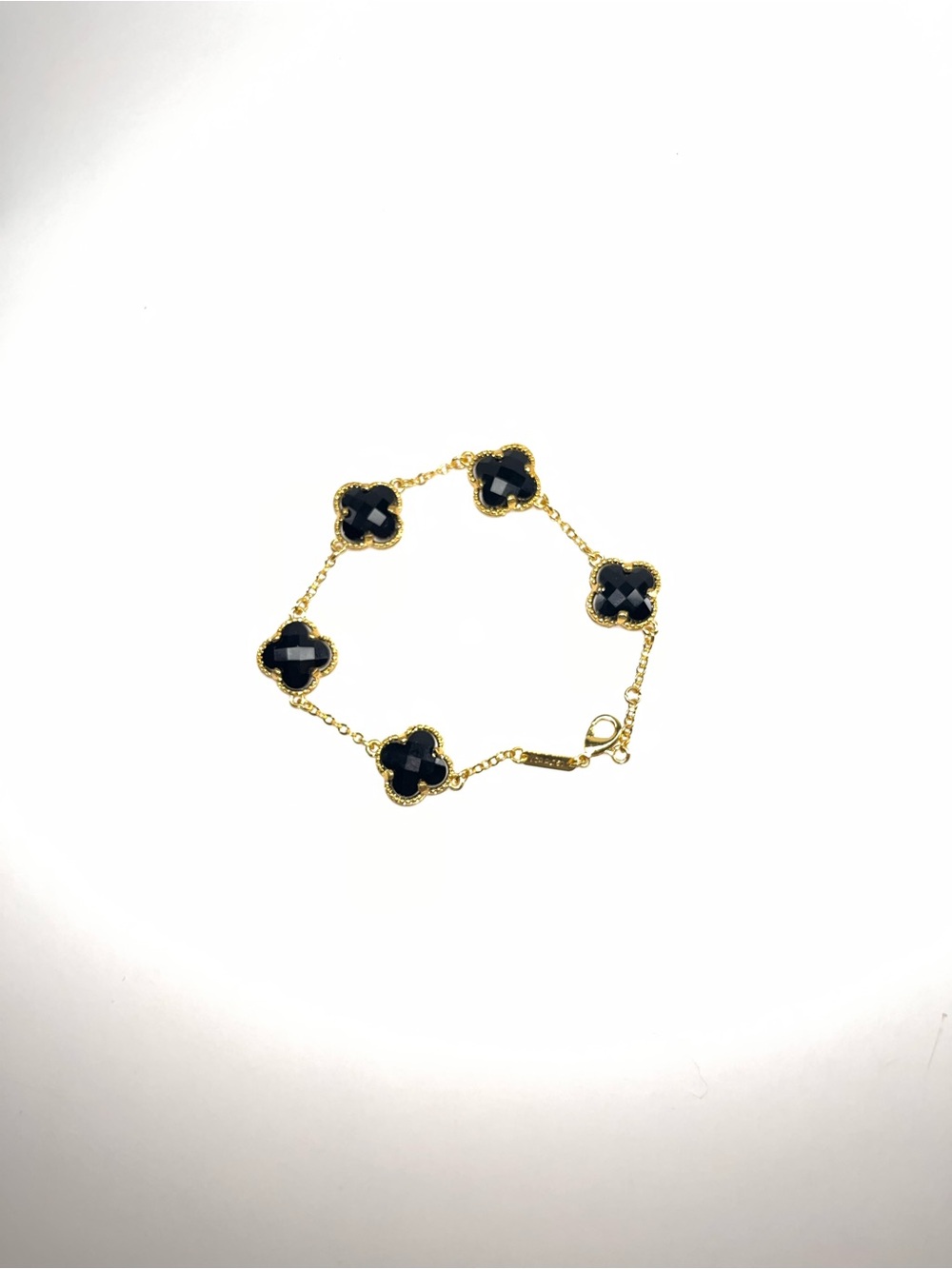 Gold filled Chain Bracelet with Black Clover Motifs